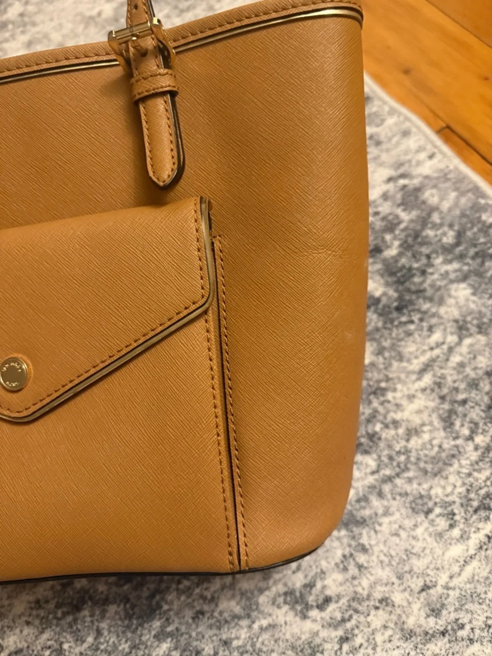 Michael Kors Cognac Saffiano Leather Tote with Front Pocket - Picture 5 of 16